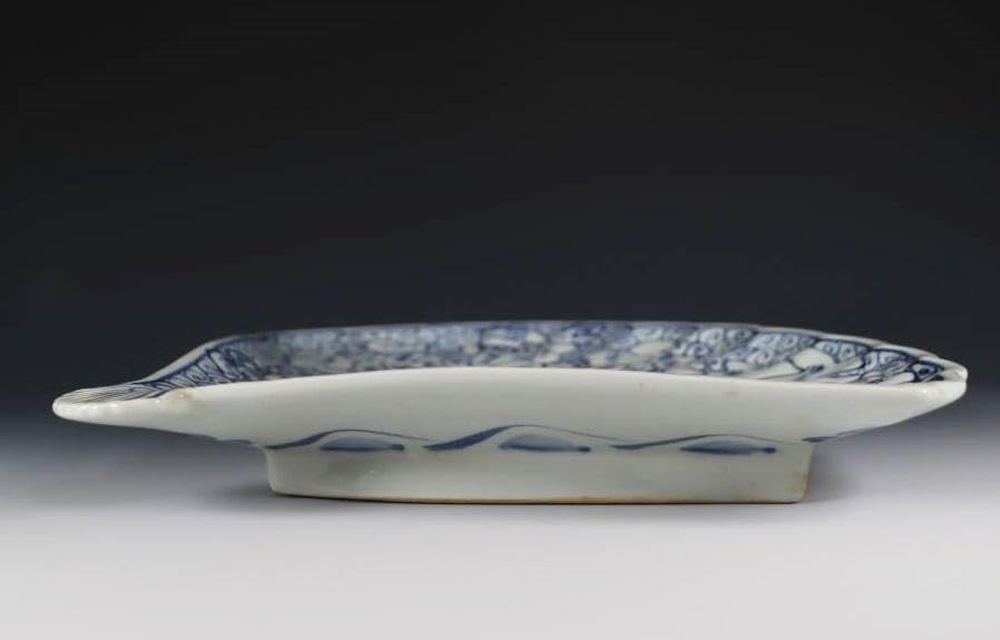 貴重）古伊万里 江戸期天保年 染付扇形地図皿 M320 貴重）古伊万里